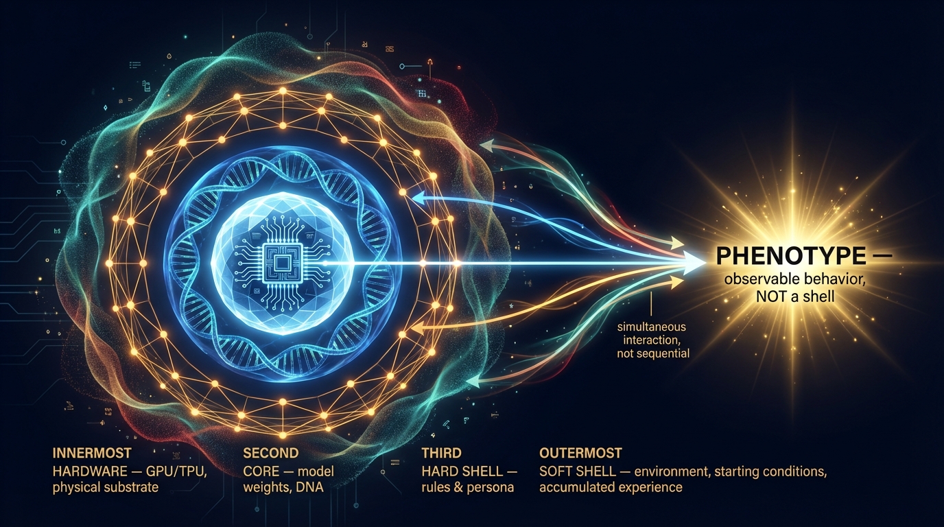 Four-Shell Model of AI Agent Behavior