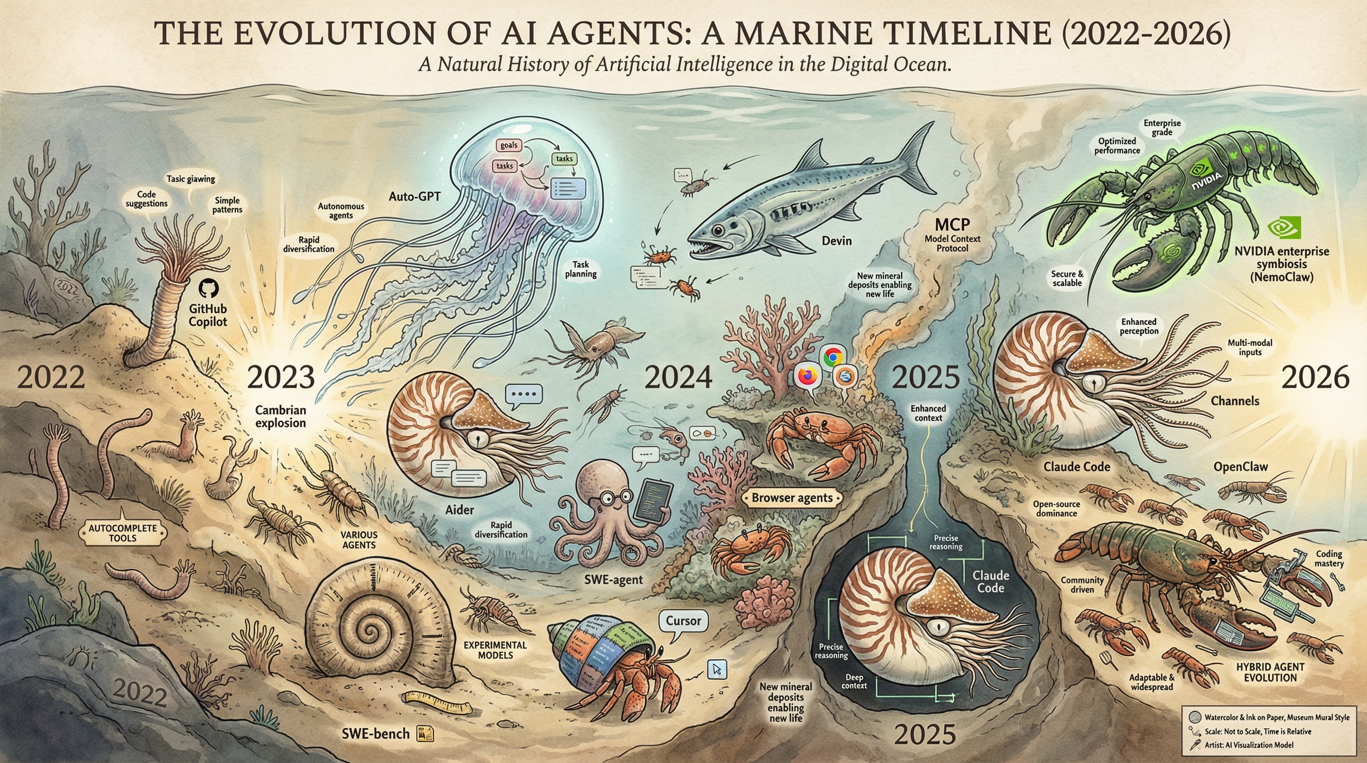 The Evolution of AI Agents: A Marine Timeline (2022-2026)